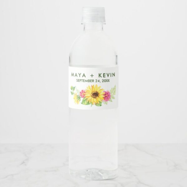 Summer Sunflower Wedding Water Bottle Label