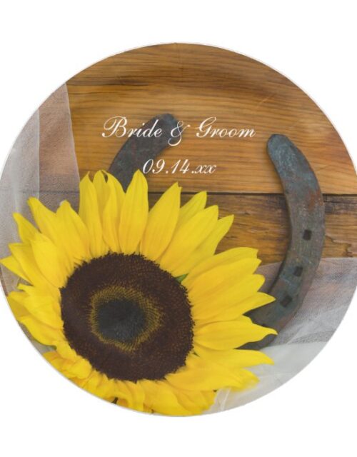 Sunflower and Horseshoe Country Western Wedding Paper Plate