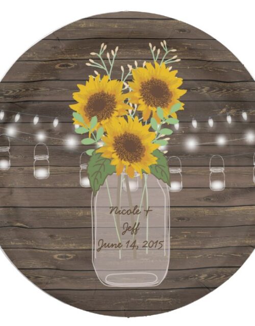 Sunflower Country Wood Mason Jar Wedding Paper Plate