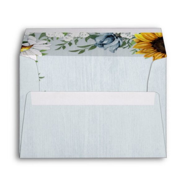 Sunflower Dusty Blue Country Rustic Roses Wedding Envelope