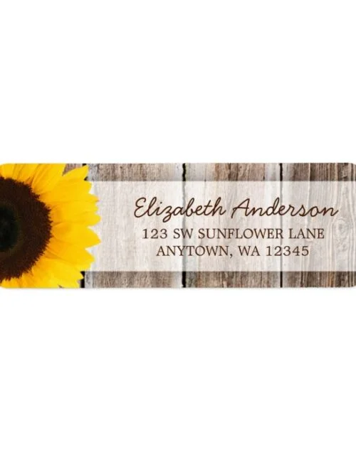 Sunflower Rustic Barn Wood Address Label