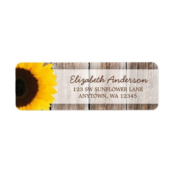 Sunflower Rustic Barn Wood Address Label