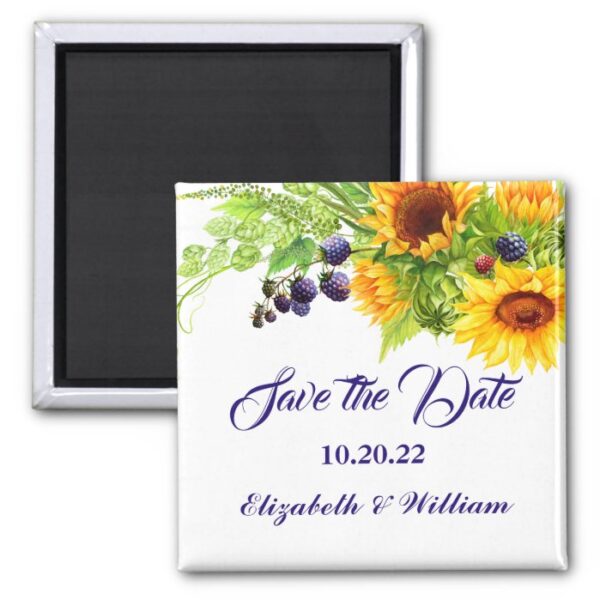 Sunflower Watercolor Rustic Country Save the Date Magnet
