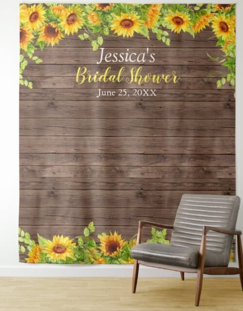 Sunflower Wood Bridal Shower Photo Booth Backdrop