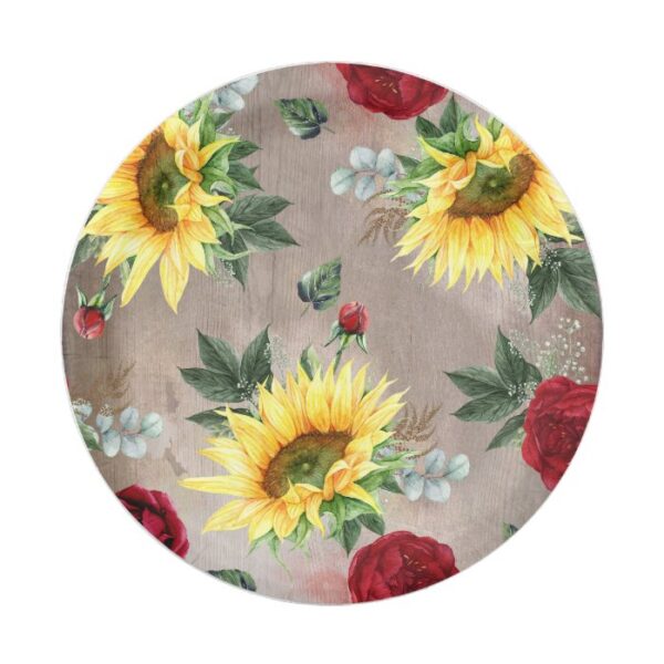 Sunflowers and Burgundy Red Roses Rustic Fall Paper Plate
