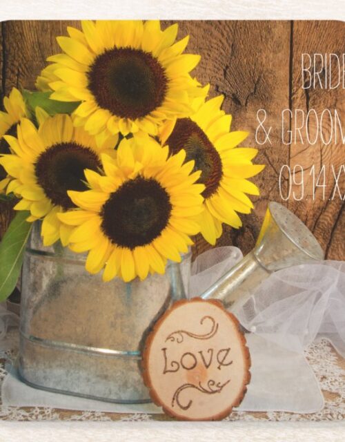 Sunflowers and Garden Watering Can Barn Wedding Square Paper Coaster
