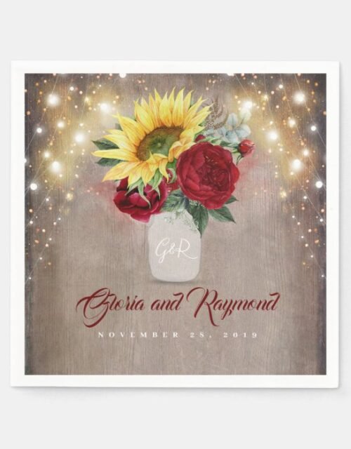 Sunflowers and Red Roses Mason Jar Rustic Fall Napkins