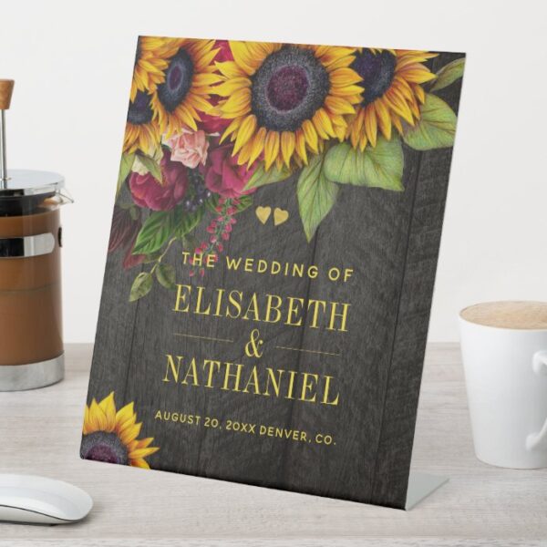 Sunflowers and roses rustic wedding welcome sign