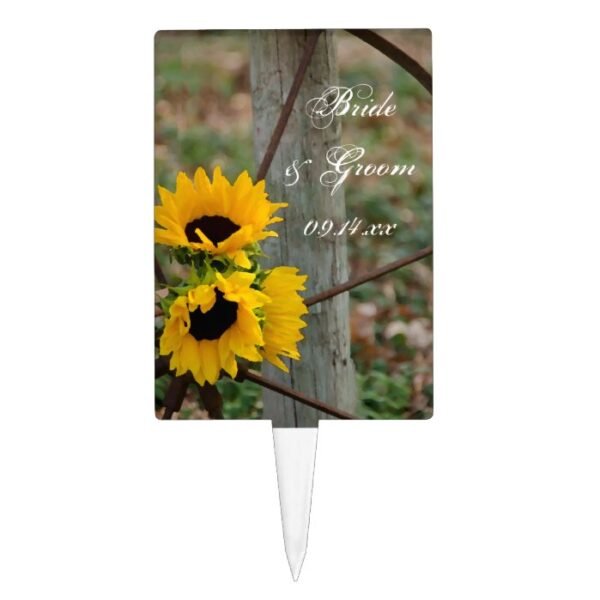 Sunflowers and Wagon Wheel Country Western Wedding Cake Topper