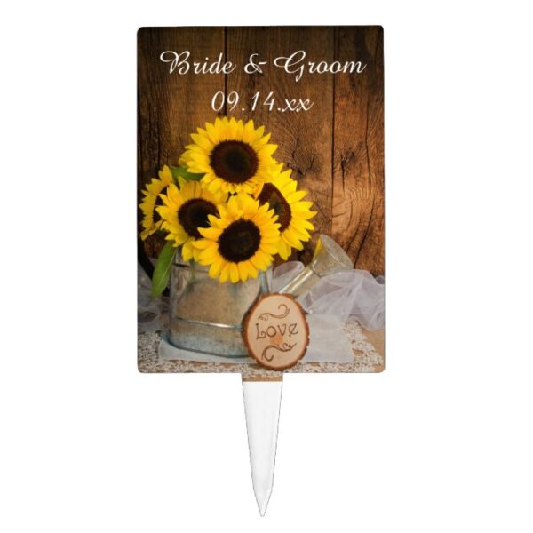 Sunflowers Garden Watering Can Barn Wedding Cake Topper