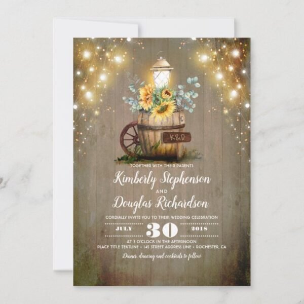 Sunflowers Lantern Rustic Floral Fall Wedding Invitation