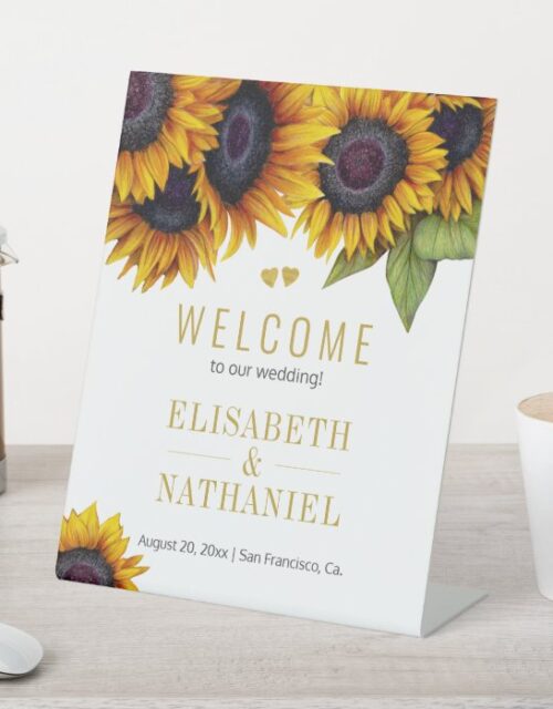 Sunflowers rustic wedding gold script welcome sign