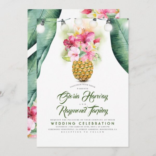 Sunny Pineapple Floral Summer Vase Beach Wedding Invitation