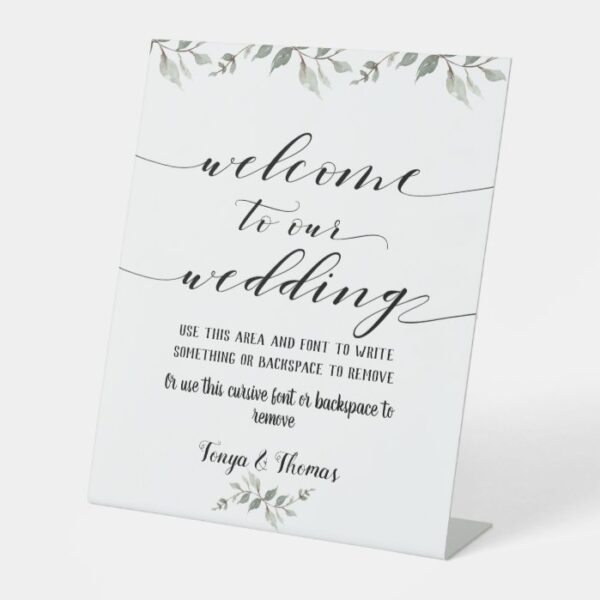 Swash Font Writing Calligraphy Black White Welcome Pedestal Sign