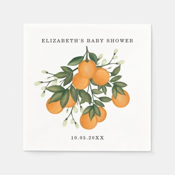 Sweet Citrus Botanical Orange Greenery Shower Napkins