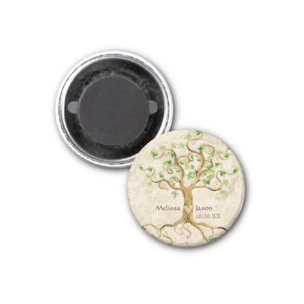 Swirl Tree Roots Antiqued Personalized Names Heart Magnet