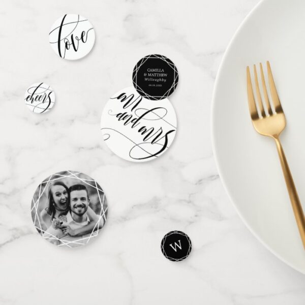 Swirly Calligraphy Black & White Wedding Confetti
