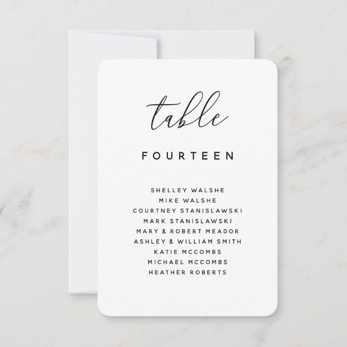 Table Number Seating Chart Escort Place Card
