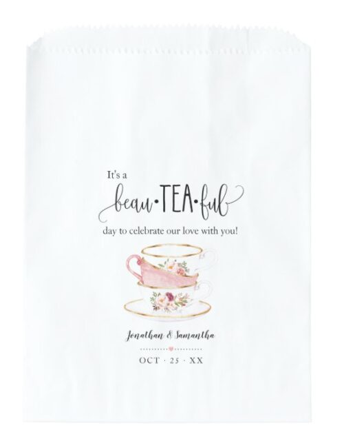 Tea Favor Bags pink floral wedding favor bag
