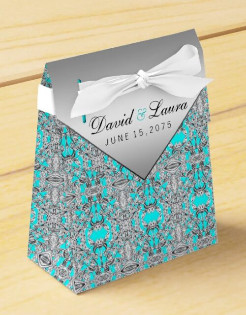 Teal Blue and Silver Wedding Favor Box