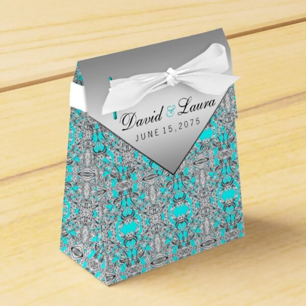 Teal Blue and Silver Wedding Favor Box