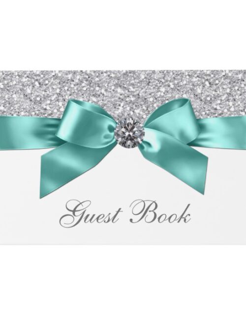 Teal Blue Silver Birthday Wedding Guest Book