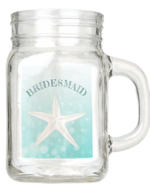 Teal Starfish Thank You Bridesmaid Mason Glass Jar