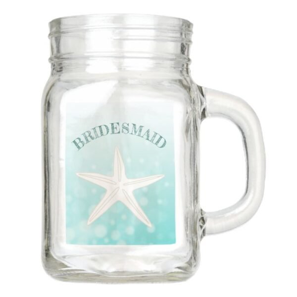 Teal Starfish Thank You Bridesmaid Mason Glass Jar