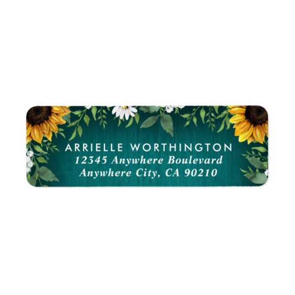 Teal Sunflower Country Rustic  Daisy Wedding Label