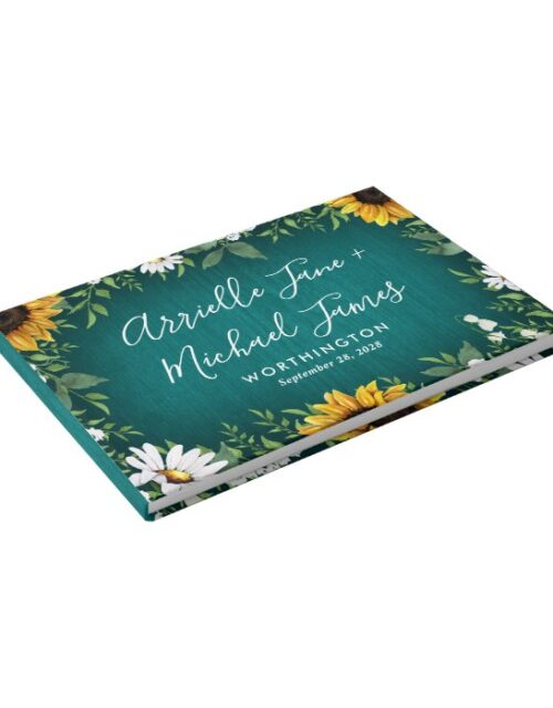 Teal Sunflower Rustic Country Wedding Guest Book