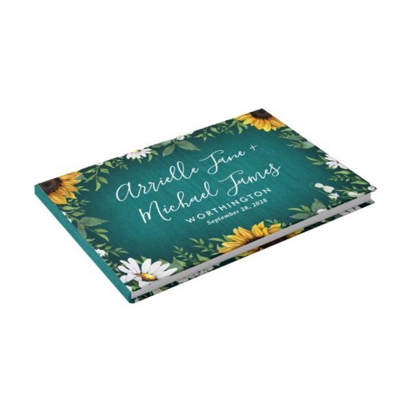 Teal Sunflower Rustic Country Wedding Guest Book