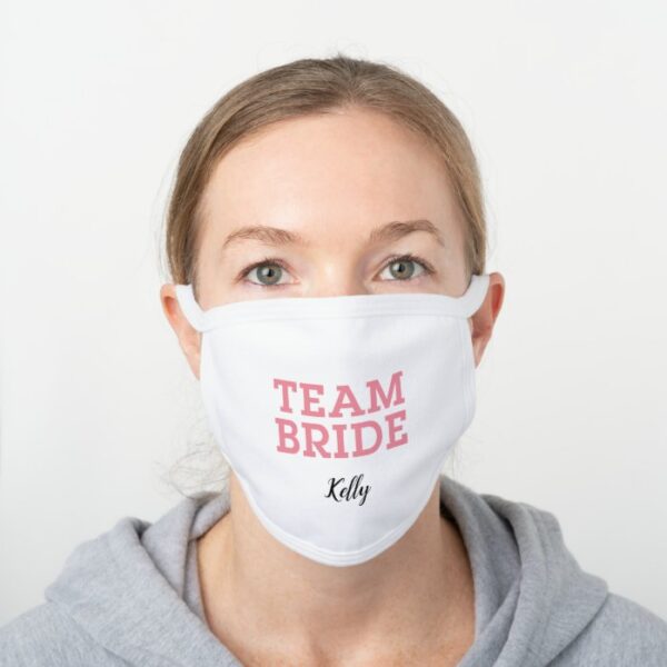 Team Bride Pink White Cotton Face Mask