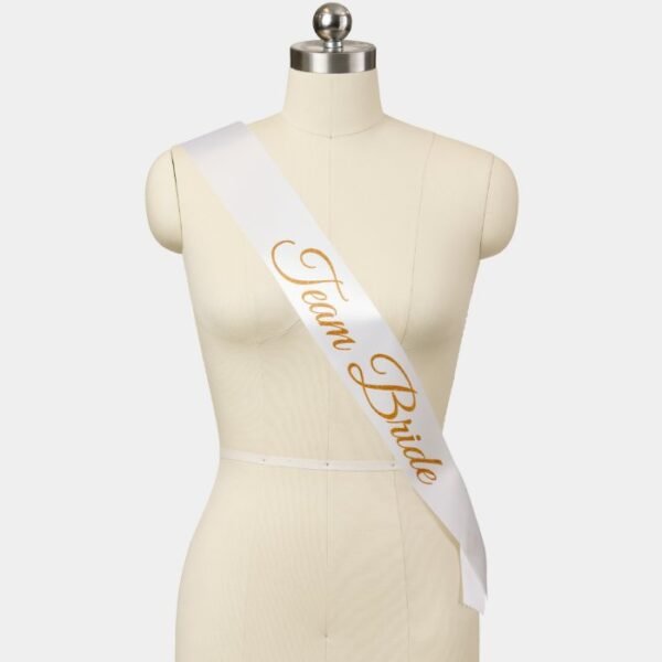 Team bride wedding white gold glitter script sash