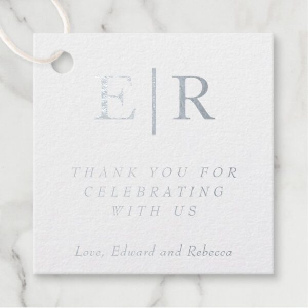 Thank You Elegant Monogram Silver Foil Wedding Foil Favor Tags