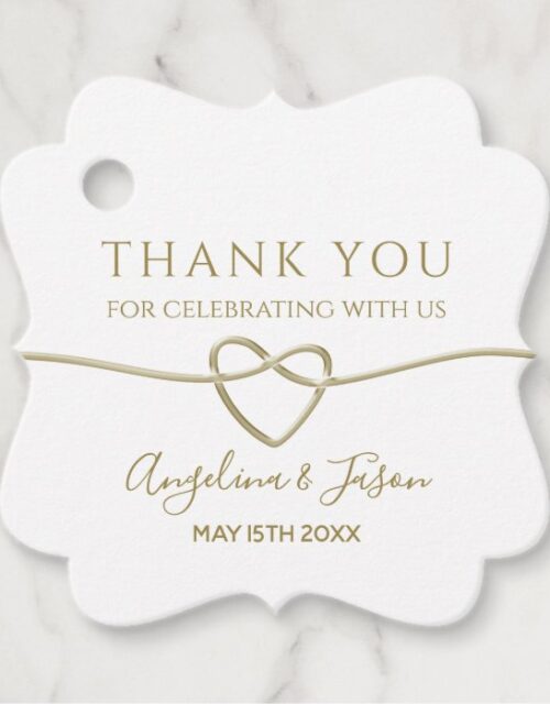 Thank You, Elegant White & Gold Rope Heart Wedding Favor Tags