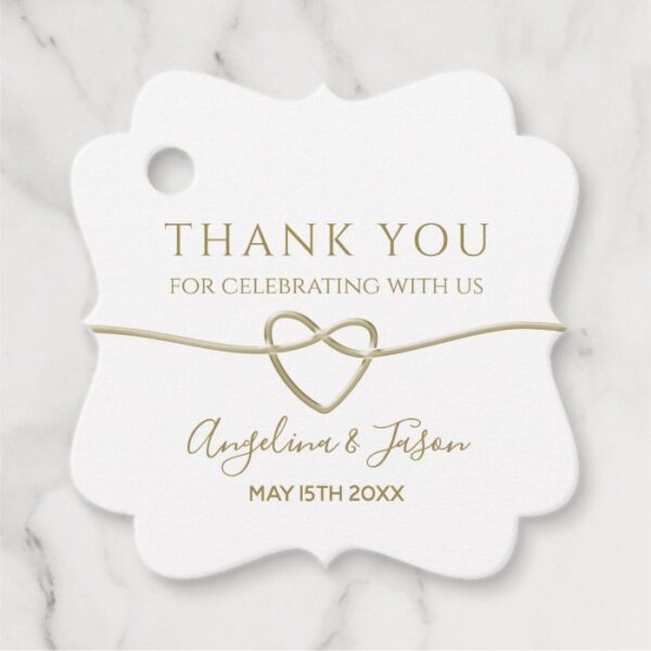 Thank You, Elegant White & Gold Rope Heart Wedding Favor Tags