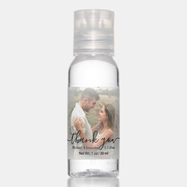 thank you modern handwriting wedding photo  hand sanitizer