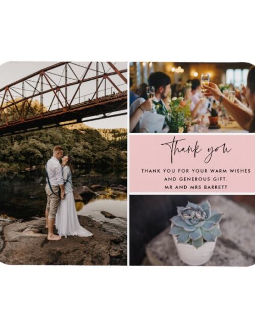 Thank You Pink Photo Collage Wedding Magnet