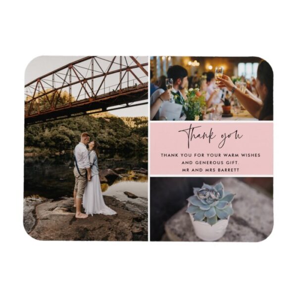 Thank You Pink Photo Collage Wedding Magnet