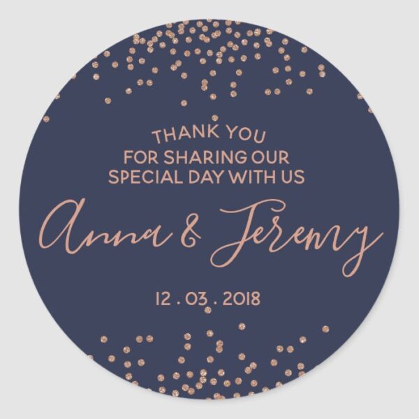 Thank you Rose Gold and Navy Blue Confetti Sticker