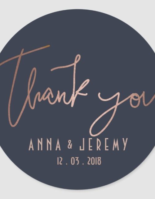 Thank you Rose Gold and Navy Blue Wedding Sticker
