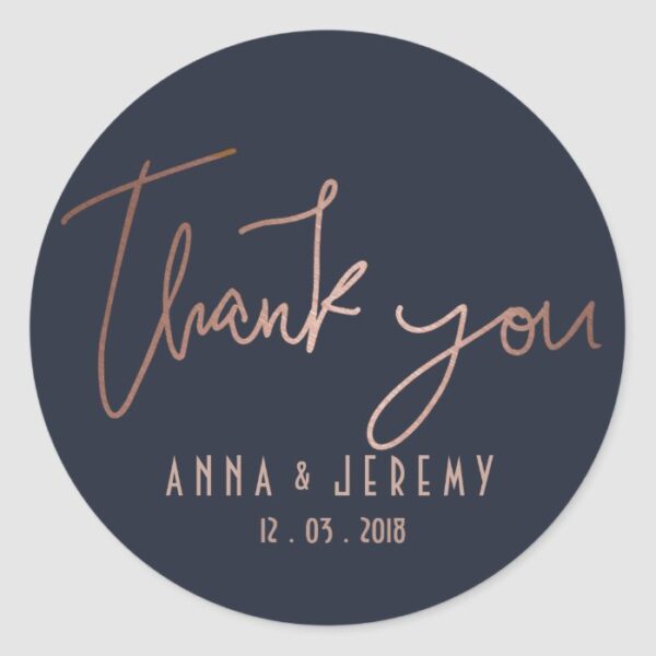 Thank you Rose Gold and Navy Blue Wedding Sticker