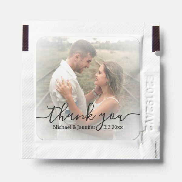 thank you stylish calligraphy wedding photo  hand sanitizer packet