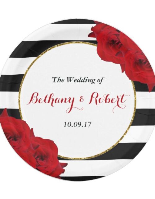 The Chic Modern Luxe Wedding Collection- Red Roses Paper Plate