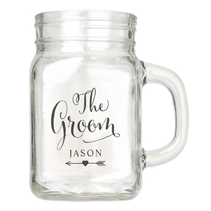 The Groom Black Script Boho Wedding Custom Name Mason Jar