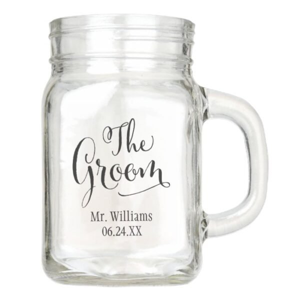 The Groom Black Script Mr. Wedding Monogram Mason Jar