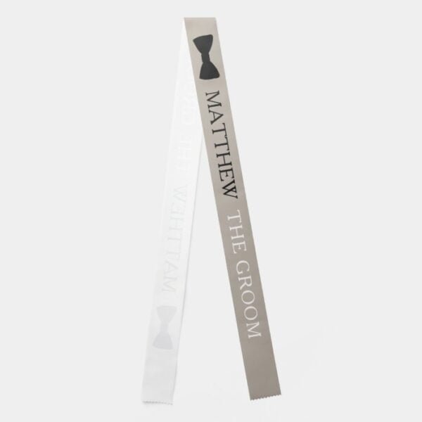 The groom bow tie custom text wedding rehearsal sash
