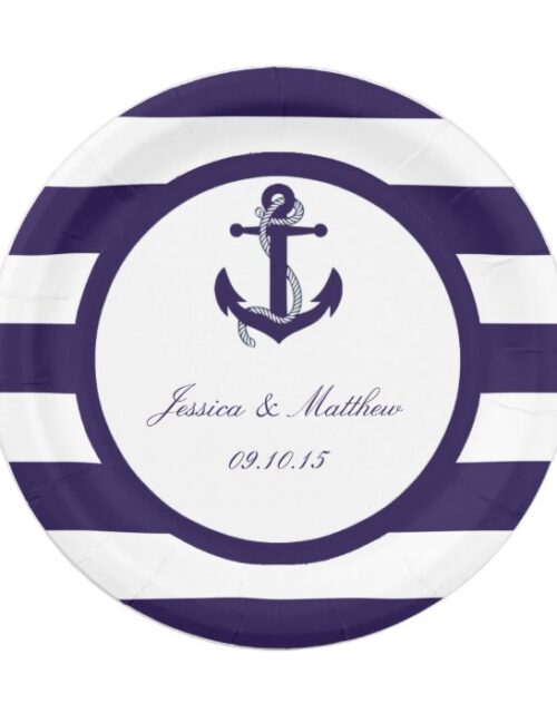 The Nautical Anchor Navy Stripe Wedding Collection Paper Plate
