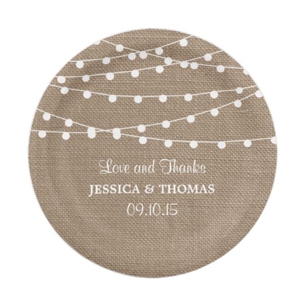 The Rustic Burlap String Lights Wedding Collection Paper Plate