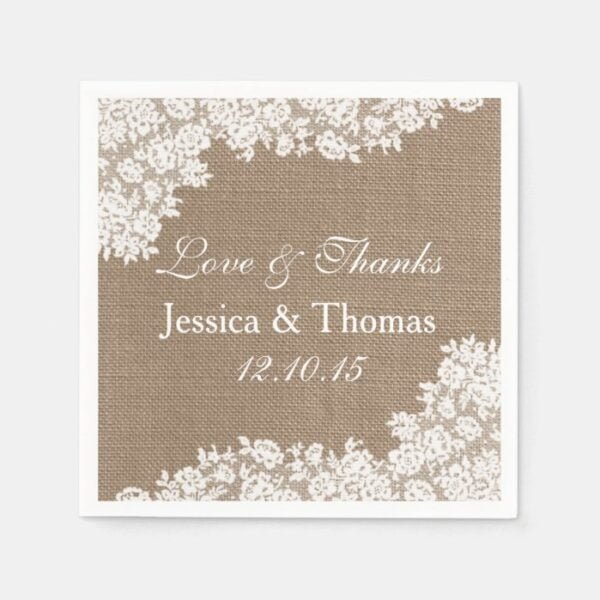 The Rustic Burlap & Vintage White Lace Collection Napkins